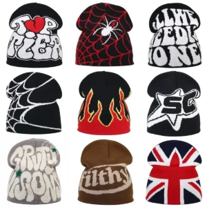 " Y2K Letter Knitted Winter Autumn Beanie Cap Men Women Kanye Beanies Gorras Hombre Top Warm Skiing Hat Ear Hats Hip Hop Skullcap"