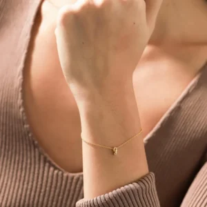 Initial Bracelet – Gold Cursive Letter Charm, Personalized Dainty Monogram Bracelet for Her