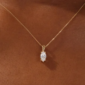 Marquise Cut Solitaire Pendant Necklace / Marquise Cut Simulated Diamond Necklaces for Women / Solid Gold Necklace / Bridal Jewelry