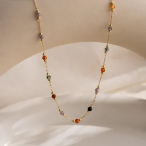 Tiny Gemstone Beaded Necklaces,Colorful Natural Stone Necklace,Delicate Gemstone Choker,Chain Necklace,Layering Necklace,Summer Necklace