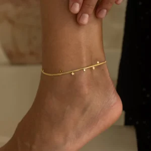 Anklet with Moon Pendant • Stainless Steel Gold Anklet • Minimalist Women's Anklet • Delicate Boho Anklet • Gift for Her