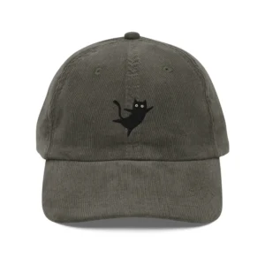 Cute Black Cat Corduroy Cap I Gift For Cat Lovers ICute Kitten Vintage Cap I Sustainable, EnvironmentallyFriendly Hat | For Him & Her