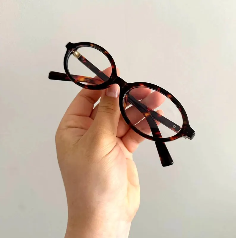 Women s Vintage vibe Oval Plain Glasses Anti-blue Light Eyeglasses Retro