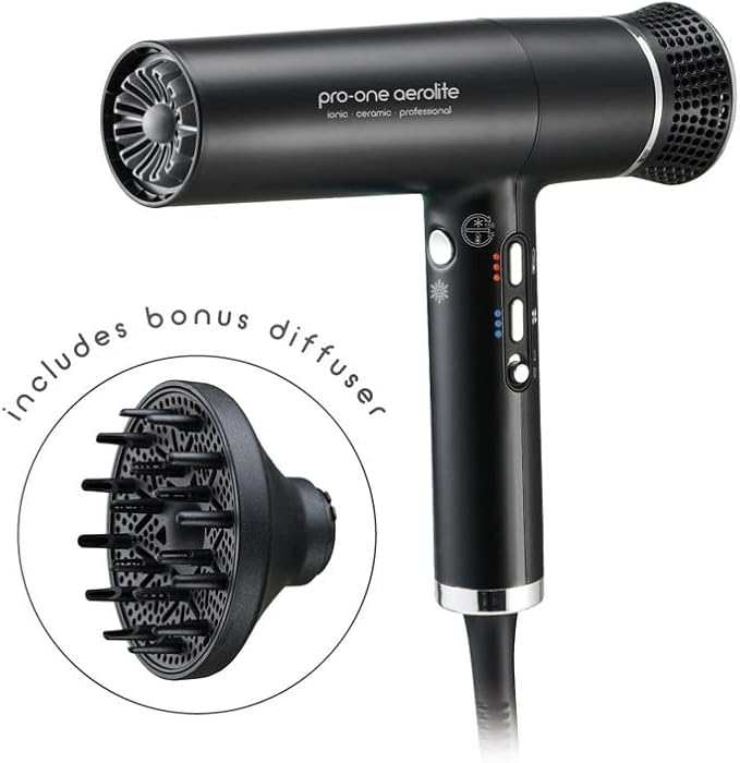 Pro-One Aerolite Professional Ceramic & Ionic Hair Dryer-Black
