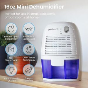 Pro Breeze Electric Mini Dehumidifier for Home (215 sq.ft) 16oz Capacity