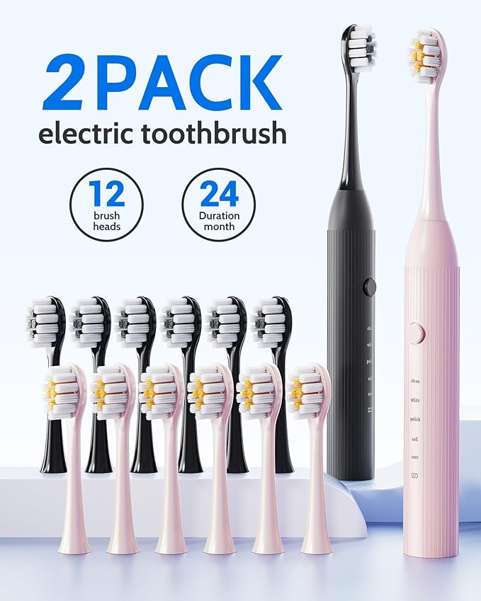 Pack Electric Toothbrush Set, Comes with 12 Brush Head