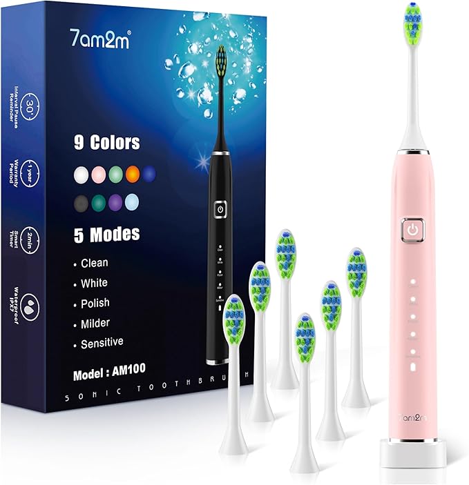 7AM2M Sonic Electric Toothbrush with 6 Brush Heads for Adults&Kids