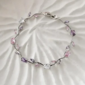 Gold Pastel Tulip Floral Bracelet-18K Flower Bracelet- Pink & Lilac Crystals – Fairytale Inspired Jewelry Gift for Her