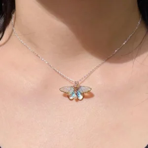 Cute Moth Necklace, Moth Wings With Pearl Jewelry, Insect Fairy Resin Moth Pendant, Gift For Her