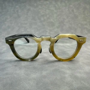 Handmade Natural Horn Panto Shape Glasses Frames: Rivet Detail, Unisex